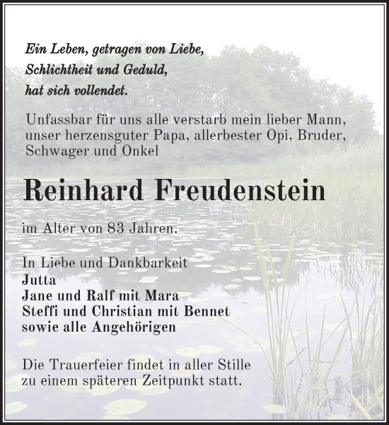 Traueranzeigen Von Reinhard Freudenstein Trauer Nordkurier