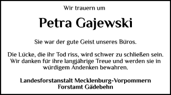 Traueranzeigen Von Petra Gajewski Trauer Nordkurier