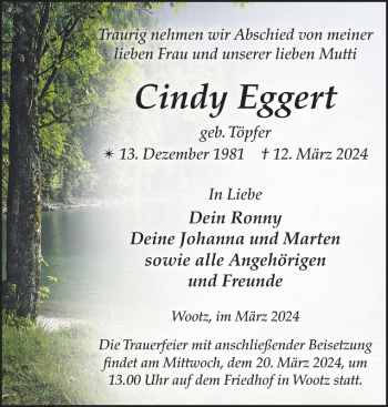 Traueranzeigen Von Cindy Eggert Trauer Nordkurier