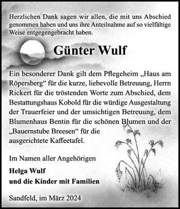 Traueranzeigen Von G Nter Wulf Trauer Nordkurier