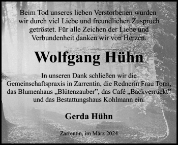 Traueranzeigen von Wolfgang Hühn Trauer Nordkurier