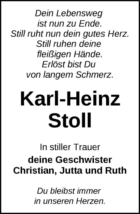 Traueranzeigen Von Karl Heinz Stoll Trauer Nordkurier