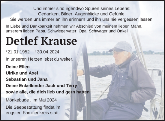 Traueranzeige von Detlef Krause von Nordkurier Haff-Zeitung
