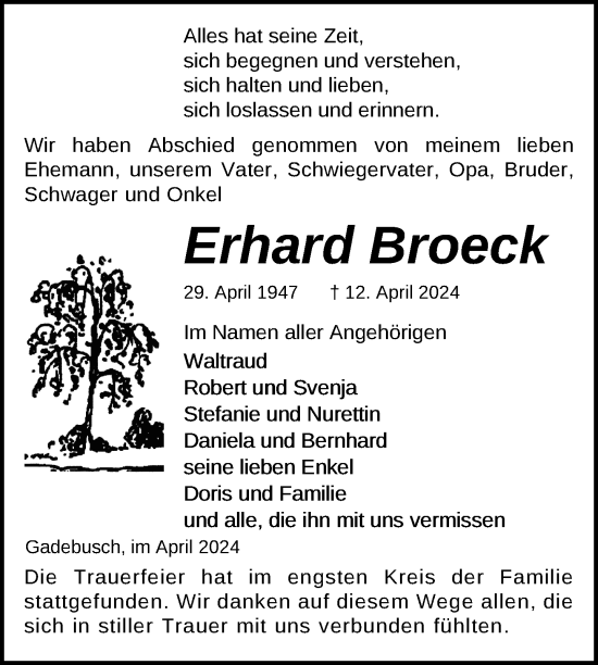 Traueranzeige von Erhard Broeck 