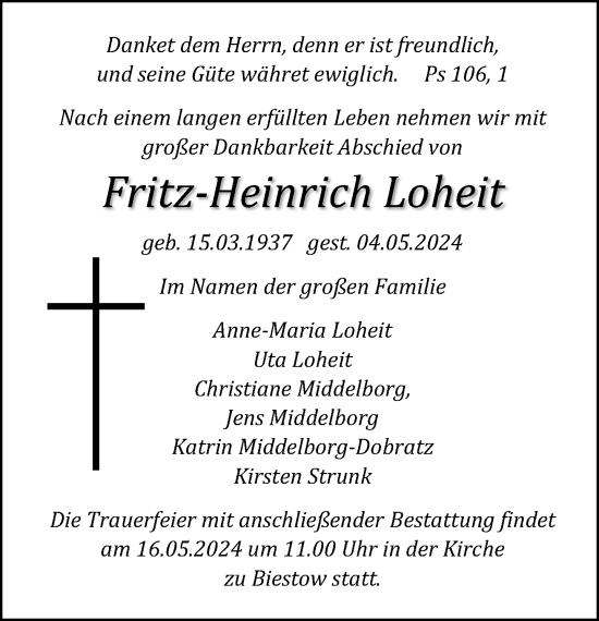 Traueranzeige von Fritz-Heinrich Loheit 