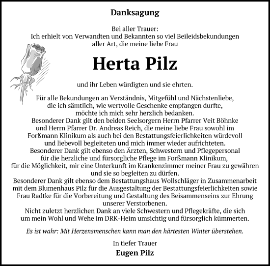 Traueranzeige von Herta Pilz von Uckermark Kurier Templiner Zeitung