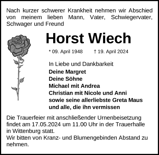 Traueranzeige von Horst Wiech 