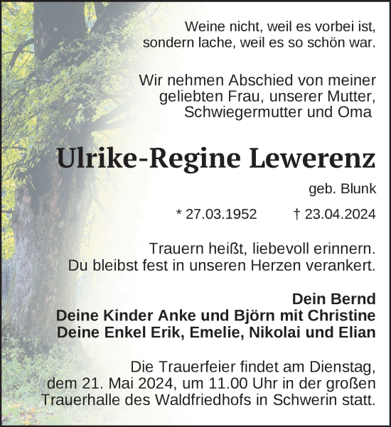Traueranzeige von Ulrike-Regine Lewerenz 