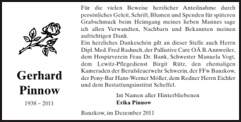 Traueranzeige von Gerhard Pinnow von Zeitung für die Landeshauptstadt