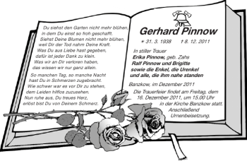 Traueranzeige von Gerhard Pinnow von Zeitung für die Landeshauptstadt