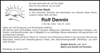 Traueranzeige von Rolf Dennin von Der Prignitzer