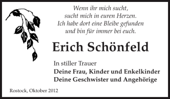 Traueranzeige von Erich Schönfeld von Norddeutsche Neueste Nachrichten