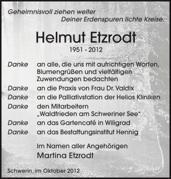 Traueranzeige von Helmut Etzrodt von Zeitung für die Landeshauptstadt