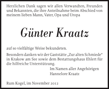 Traueranzeige von Günter Kraatz von Norddeutsche Neueste Nachrichten