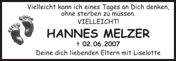 Traueranzeige von HANNES MELZER von Zeitung für die Landeshauptstadt