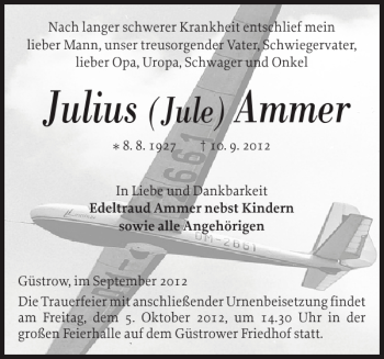 Traueranzeige von Julius Ammer von Güstrower Anzeiger