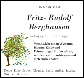 Traueranzeige von Fritz-Rudolf Berghausen von Ludwigsluster Tageblatt