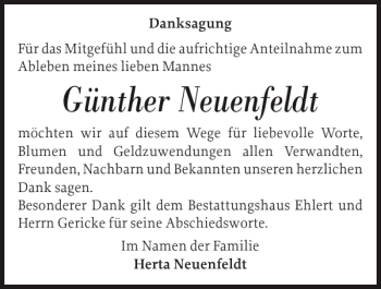 Traueranzeige von Günther Neuenfeldt von Güstrower Anzeiger