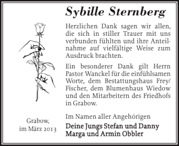 Traueranzeige von Sybille Sternberg von Ludwigsluster Tageblatt