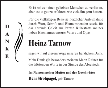 Traueranzeige von Heinz Tarnow von Norddeutsche Neueste Nachrichten