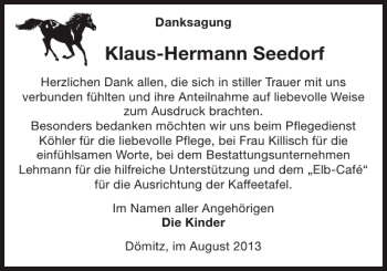 Traueranzeige von Klaus Hermann Seedorf von Ludwigsluster Tageblatt