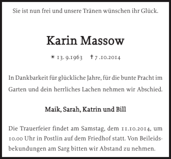 Traueranzeige von Karin Massow von Der Prignitzer