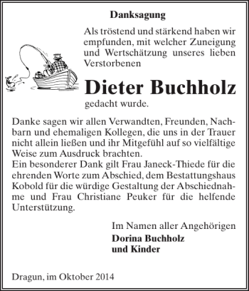 Traueranzeige von Dieter Buchholz von Gadebusch-Rehnaer Zeitung