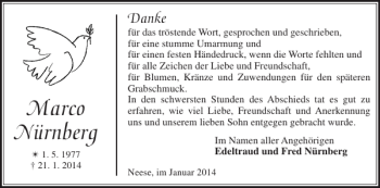 Traueranzeige von Marco Nürnberg von Ludwigsluster Tageblatt