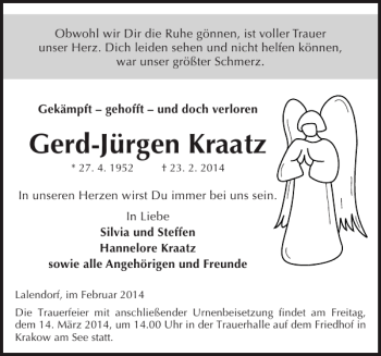 Traueranzeige von Gerd-Jürgen Kraatz von Güstrower Anzeiger