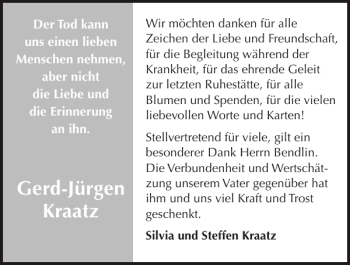 Traueranzeige von Gerd-Jürgen Kraatz von Güstrower Anzeiger