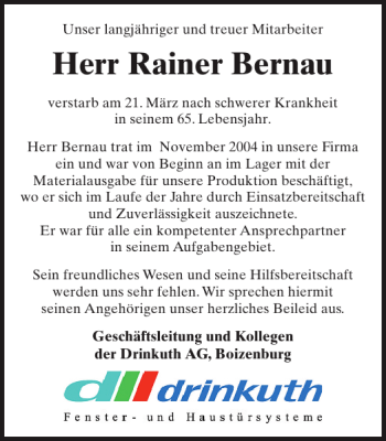 Traueranzeige von Rainer Bernau von Hagenower Kreisblatt