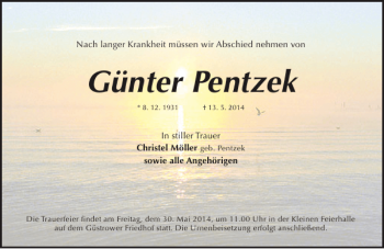 Traueranzeige von Günter Pentzek von Güstrower Anzeiger