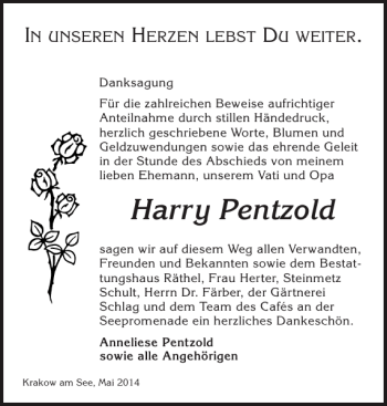 Traueranzeige von Harry Pentzold von Güstrower Anzeiger