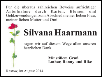 Traueranzeige von Silvana Haarmann von Zeitung für die Landeshauptstadt