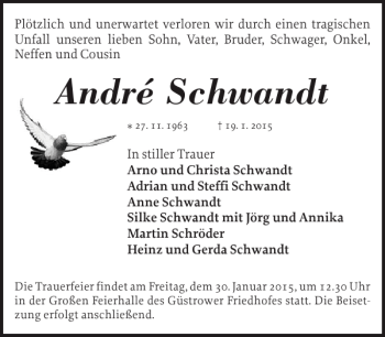 Traueranzeige von André Schwandt von Güstrower Anzeiger