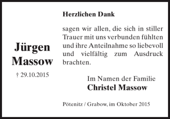 Traueranzeige von Jürgen Massow von Ludwigsluster Tageblatt