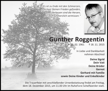 Traueranzeige von Gunther Roggentin von Zeitung für die Landeshauptstadt