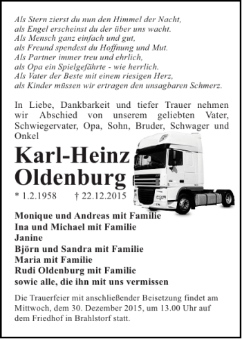 Traueranzeige von Karl-Heinz Oldenburg von Hagenower Kreisblatt