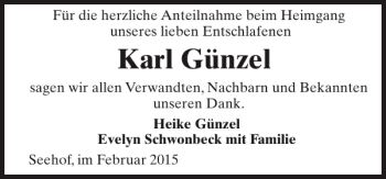 Traueranzeige von Karl Günzel von Zeitung für die Landeshauptstadt