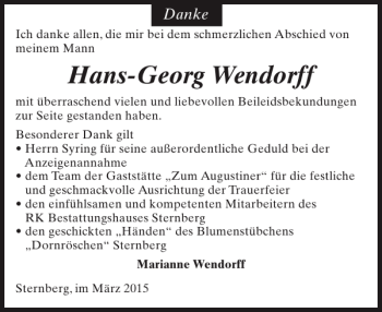 Traueranzeige von Hans-Georg Wendorff von Anzeiger für Sternberg - Brüel - Warin