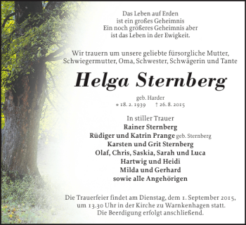 Traueranzeige von Helga Sternberg von Güstrower Anzeiger