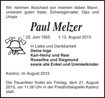 Traueranzeige von Paul Melzer von Ludwigsluster Tageblatt