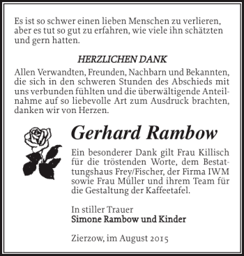 Traueranzeige von Gerhard Rambow von Ludwigsluster Tageblatt