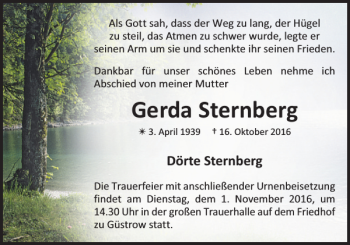 Traueranzeige von Gerda Sternberg von Güstrower Anzeiger