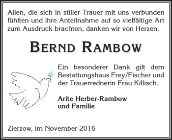 Traueranzeige von Bernd Rambow von Ludwigsluster Tageblatt