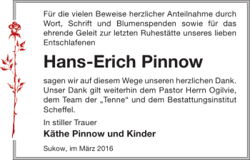 Traueranzeige von Hans Erich Pinnow von Zeitung für die Landeshauptstadt