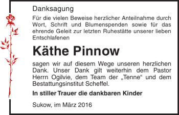 Traueranzeige von Käthe Pinnow von Zeitung für die Landeshauptstadt