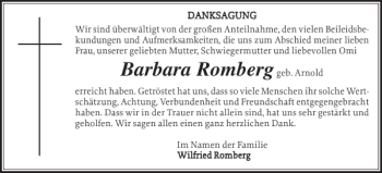 Traueranzeige von Barbara Romberg von Ludwigsluster Tageblatt