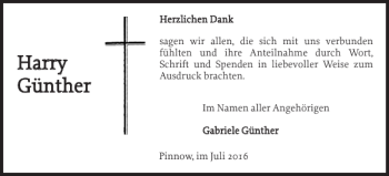 Traueranzeige von HG Haarrrryy Güünntthheerr von Zeitung für die Landeshauptstadt