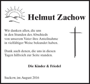 Traueranzeige von Helmut Zachow von Parchimer Zeitung